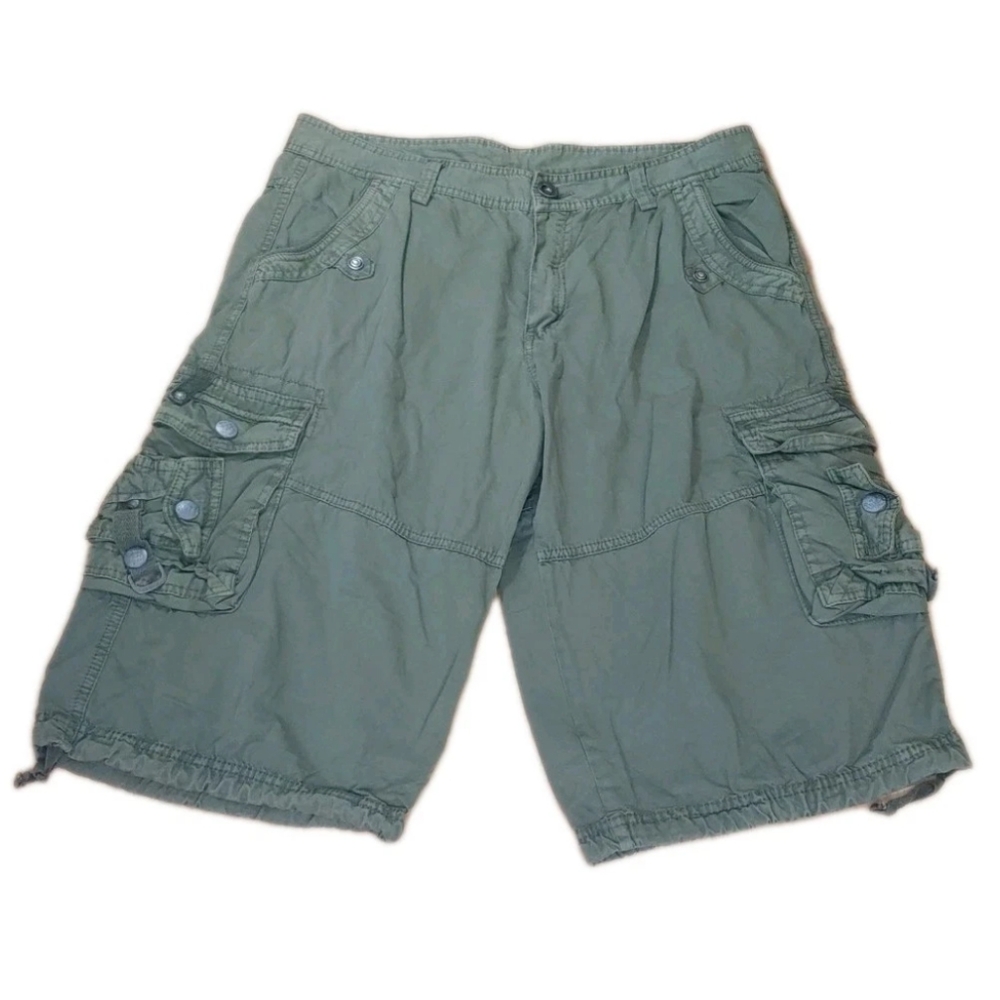 Junye Jeans Y2k Baggy Cargo Shorts Men Sz 36 Green Canvas Gorp Hiking Outdoorsy